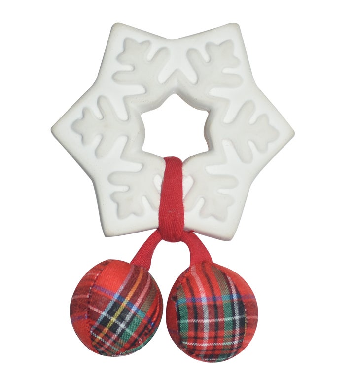 " Snowflake Rubber Teether With Gingham Ball Rattle"