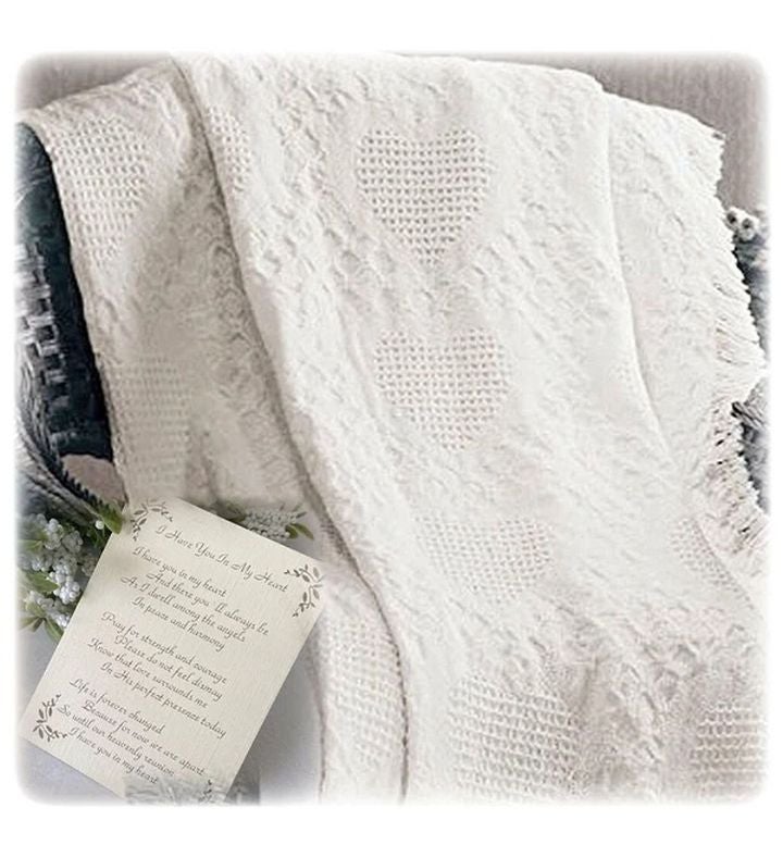 Unique Memorial Gift Heart Blanket, Sympathy Cotton Throw