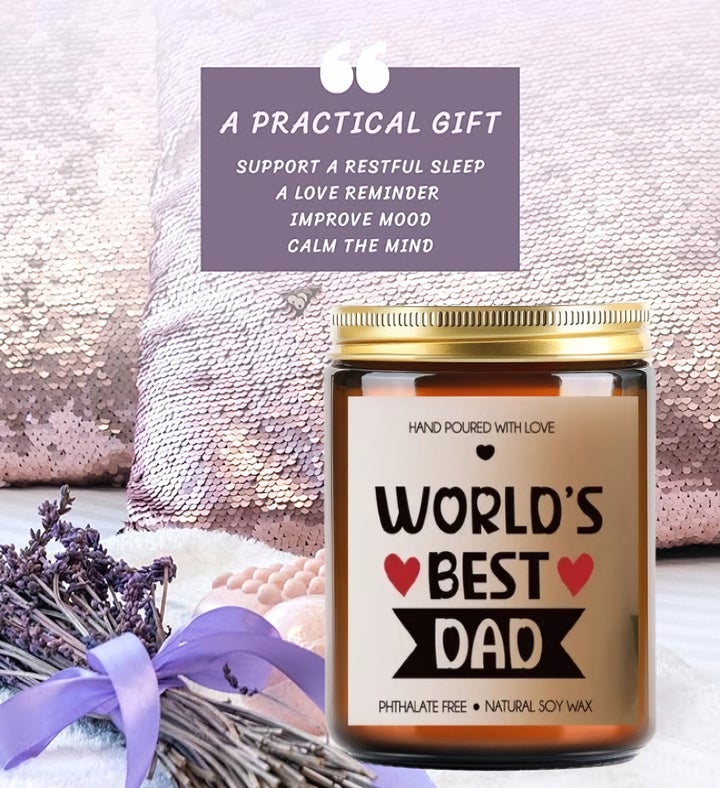 Worlds Best Dad Lavender Scented Soy Wax Candle Gift, 10oz