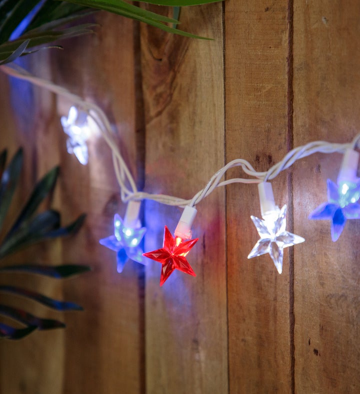 30ct Led Patriotic Stars Fourth Of July String Light Set 7ft White Wire