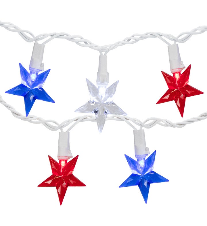 30ct Led Patriotic Stars Fourth Of July String Light Set 7ft White Wire