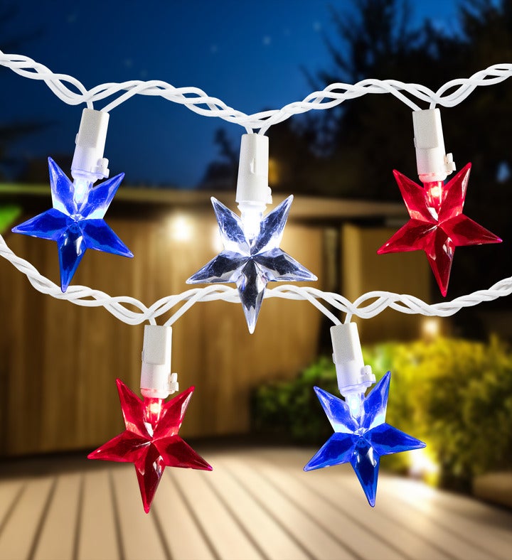 30ct Led Patriotic Stars Fourth Of July String Light Set 7ft White Wire