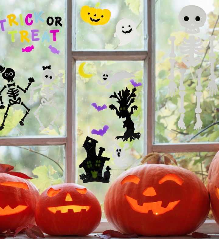 Set Of 4 Double Sided Halloween Gel Window Clings