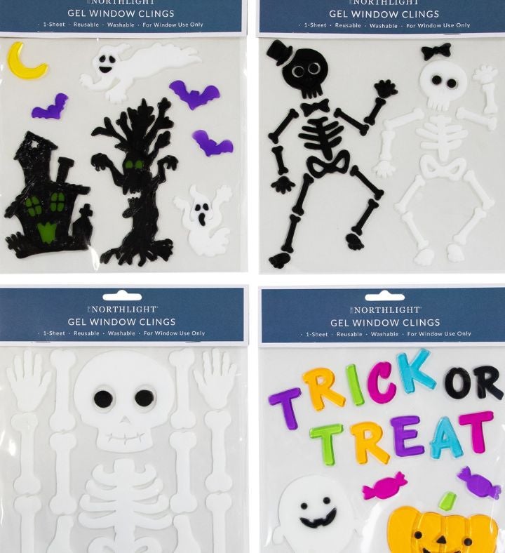 Set Of 4 Double Sided Halloween Gel Window Clings