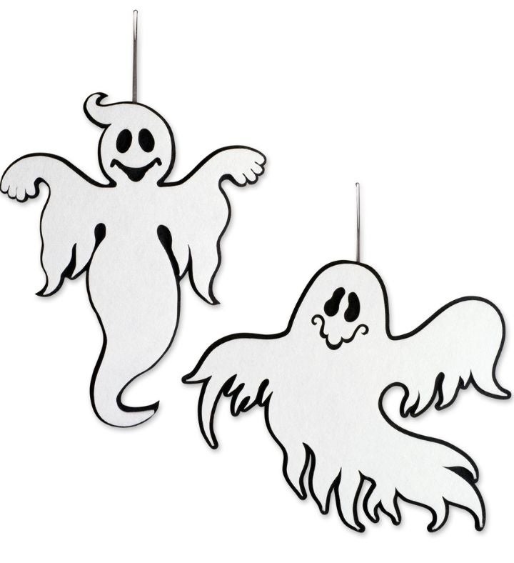 Set Of 2 Black And White Foam Ghosts Hanging Halloween Decoration