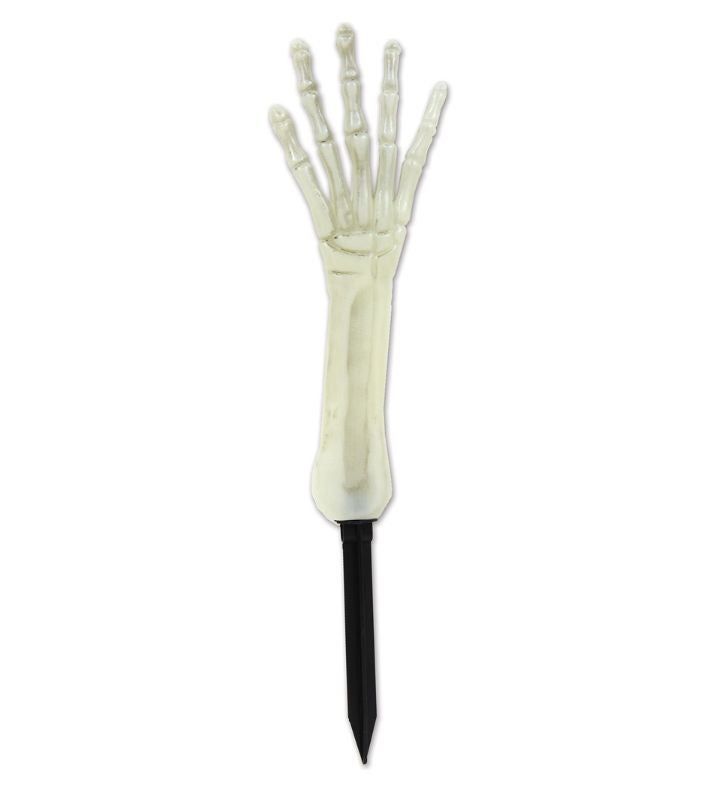 6 Pack Ivory & Black Creepy Nite glo Skeleton Hand Outdoor Yard Stakes