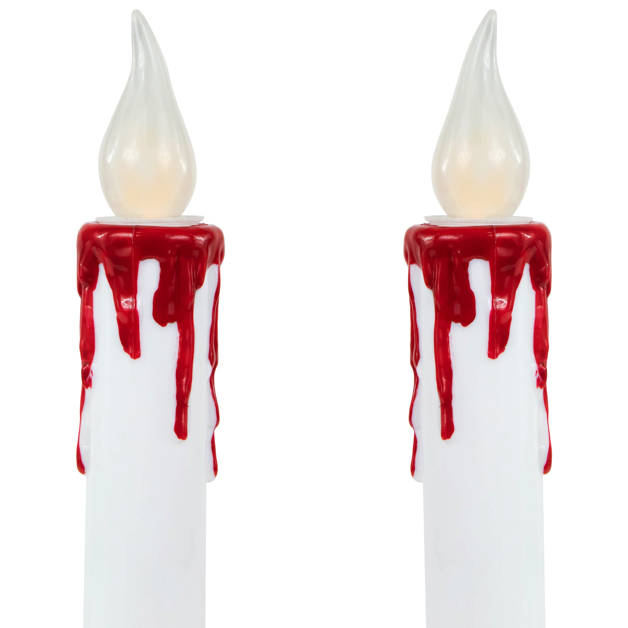 Set Of 2 Pre-lit Led White And Red Halloween Taper Candles With Timer
