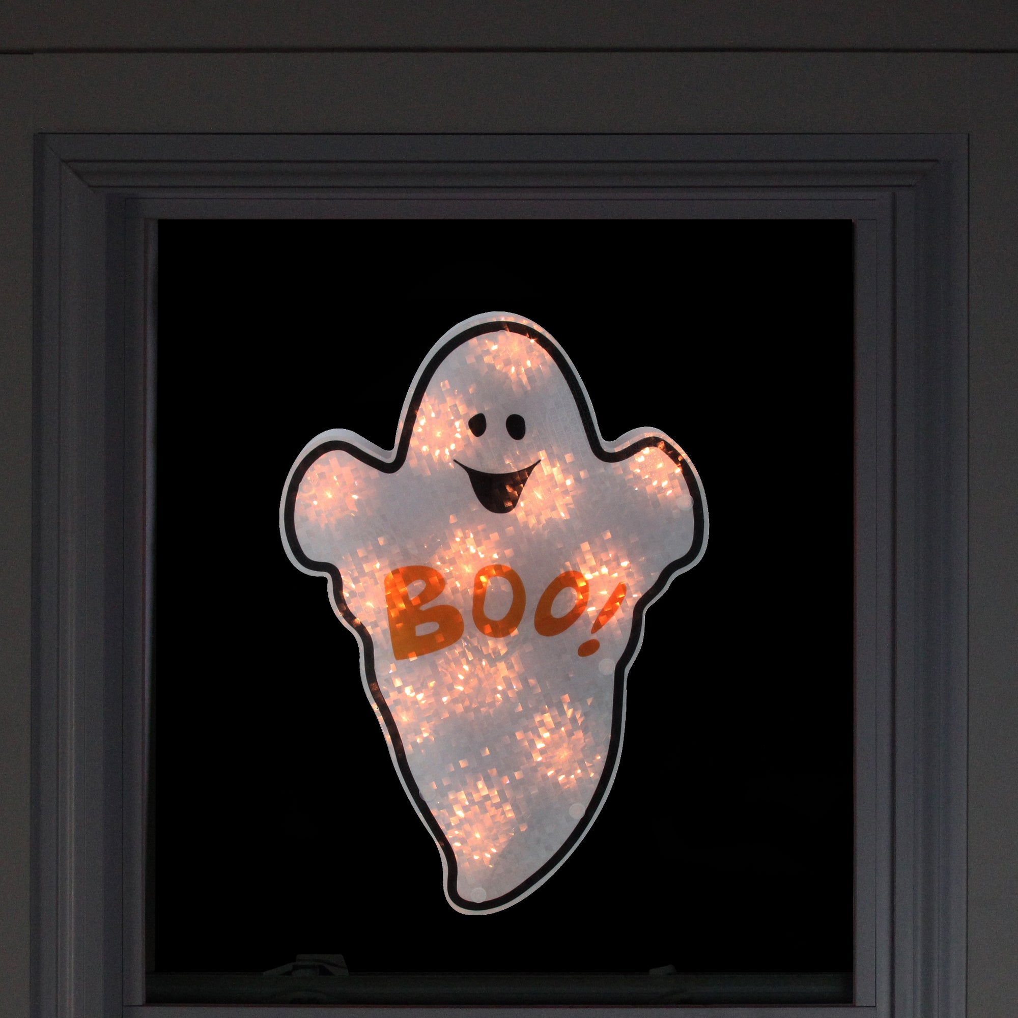 12 Lighted Holographic Ghost Halloween Window Silhouette Decoration