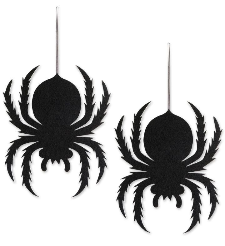 Set Of 2 Black Foam Spider Hanging Halloween Decoration