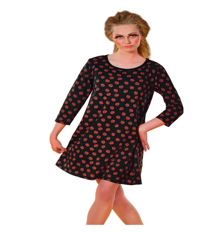 Black And Orange Pumpkin Printed Woman Adult Halloween Costume