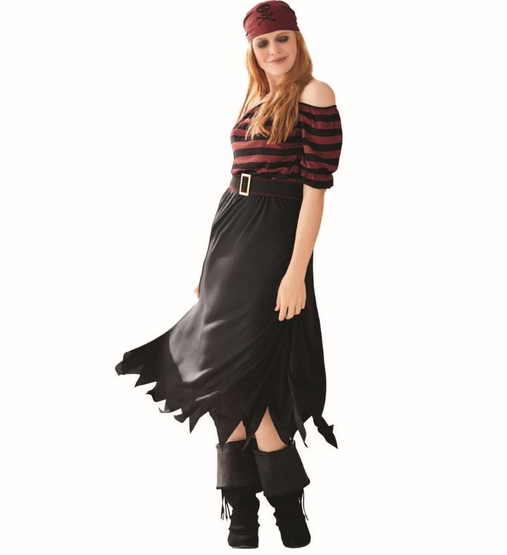 Red And Black Pirate Woman Adult Halloween Costume - Small