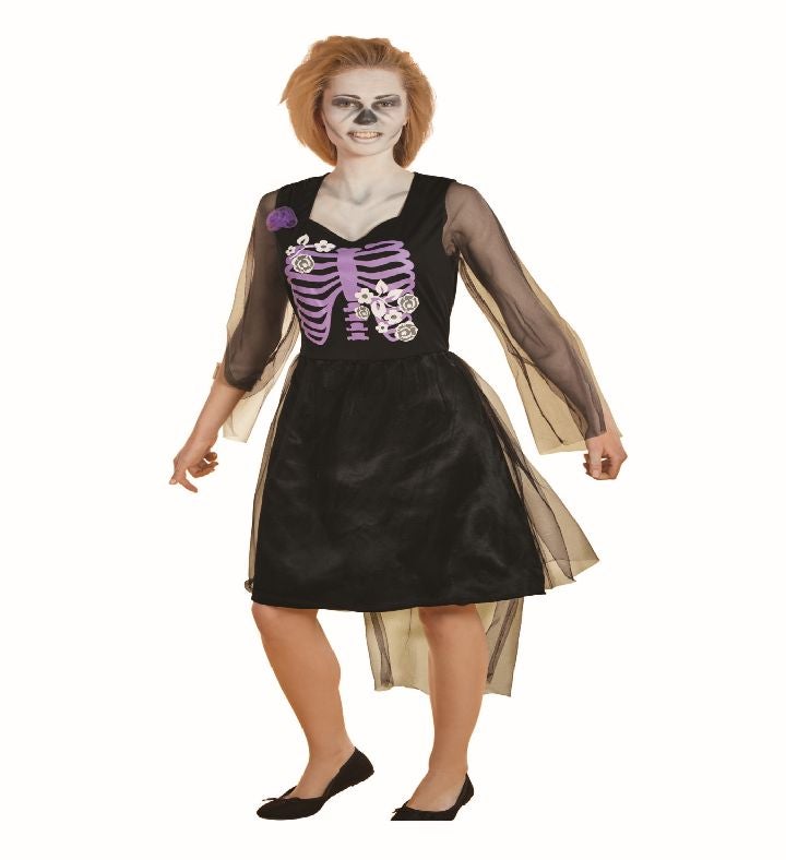 Black And Purple Skeleton Bride Women Adult Halloween Costume