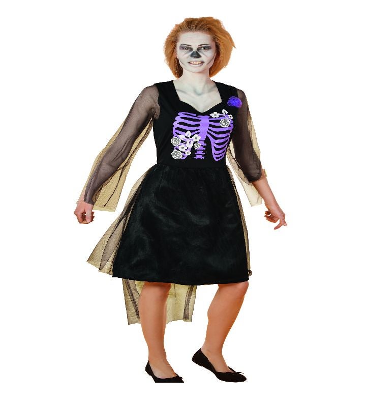 Black And Purple Skeleton Bride Women Adult Halloween Costume