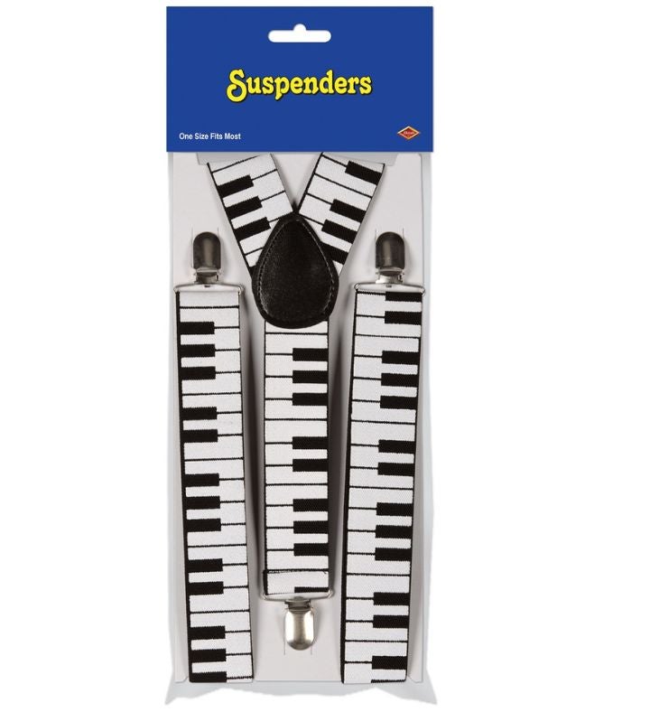 12 Pack Black & White Adult Unisex Keyboard Suspender Costume