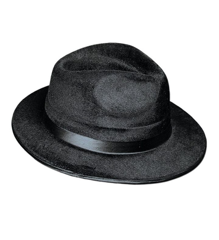 12 Pack Jet Black Fedora Gangster Hat Halloween Costume 13.2"