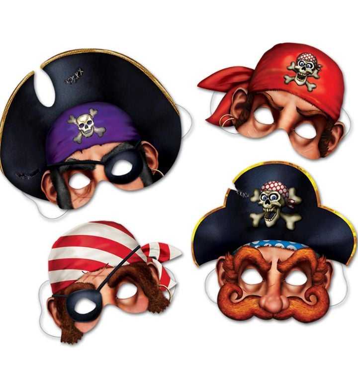 Club Pack Of 12 Brown And Purple Pirate Masks