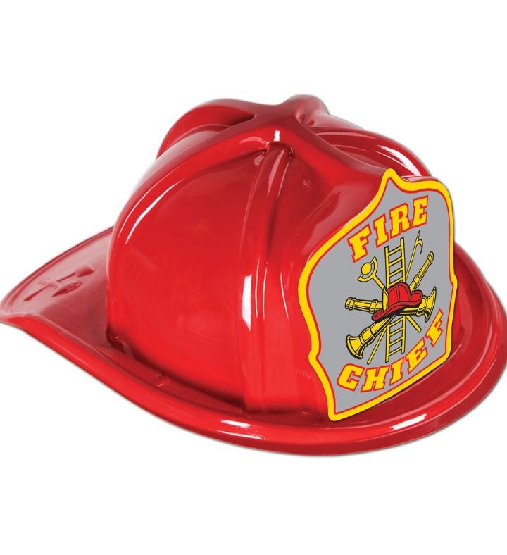 Club Pack Of 48 Red Fire Chief Costume Hat With Gray Shield - Medium Size