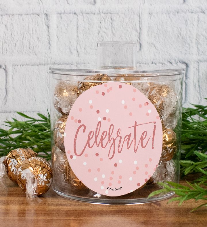Rose Gold Celebrate Canister Filled With Lindor Truffles By Lindt Gift