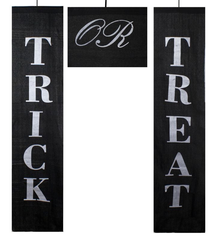 Set Of 3 Black And White Trick Or Treat Outdoor Halloween Banners 19.25"