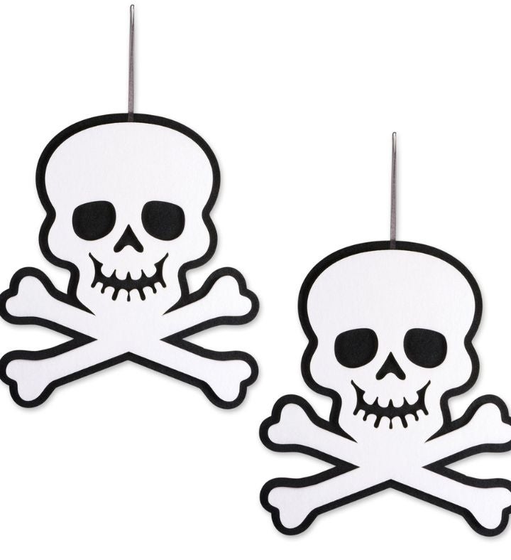 Set Of 2 Black & White Foam Skull & Crossbones Hanging Decoration 21"