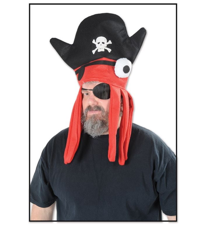 12 Pack Black & White One Eye Pirate Squid Halloween Hat Costume 22"