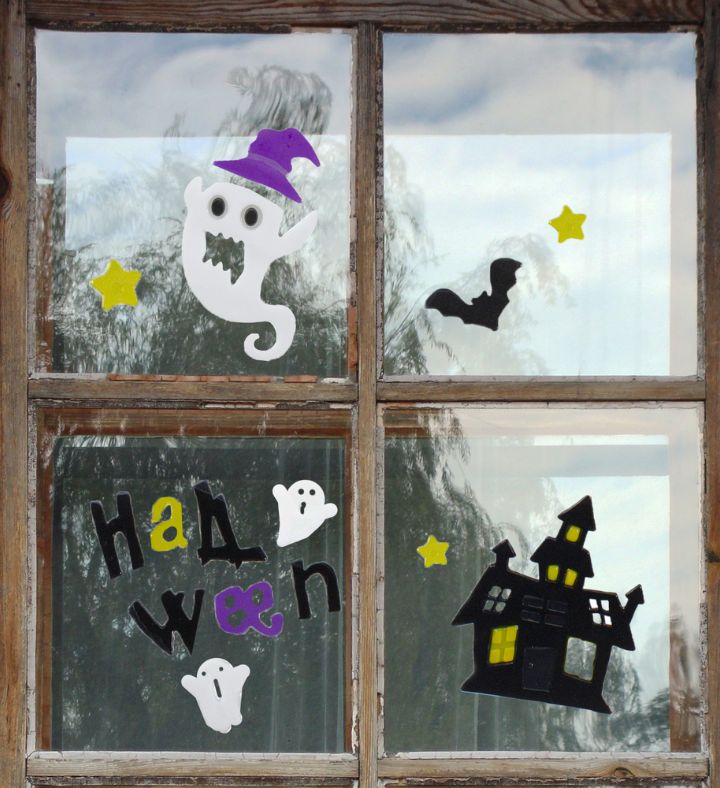 15-piece Purple And Black Haunted House Halloween Gel Window Clings