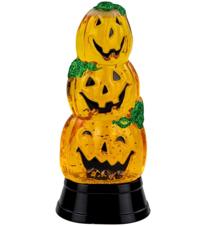 Led Lighted Stacked Jack O' Lanterns Halloween Snow Globe - 6.5"