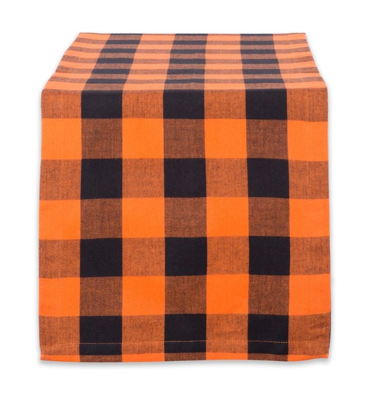 Buffalo Check Halloween Cotton Table Runner   72"   Orange And Black