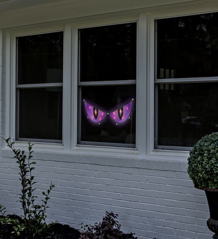 20" Lighted Purple Eyes Halloween Window Silhouette Decoration