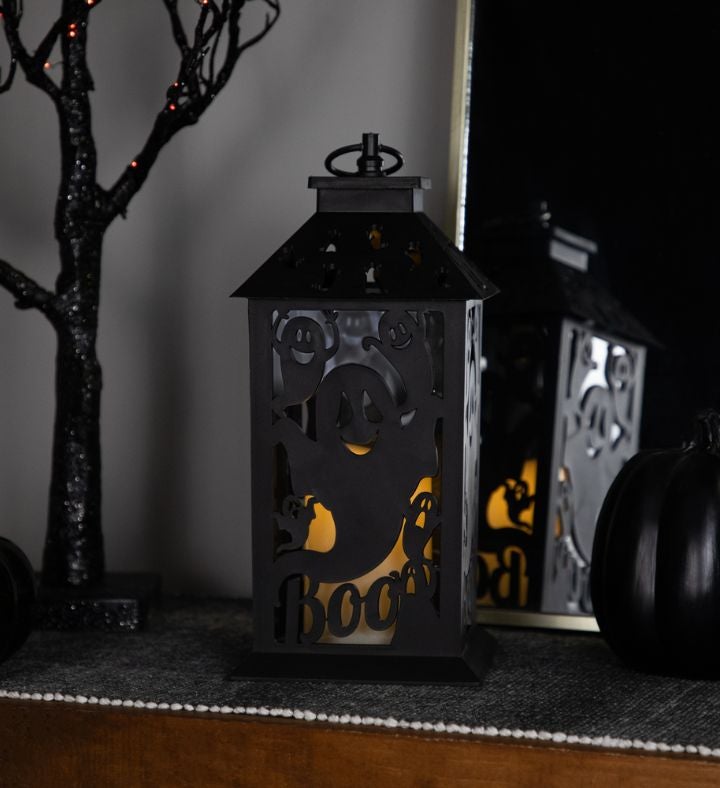 Led Lighted Ghosts Halloween Candle Lantern - 11" - Black