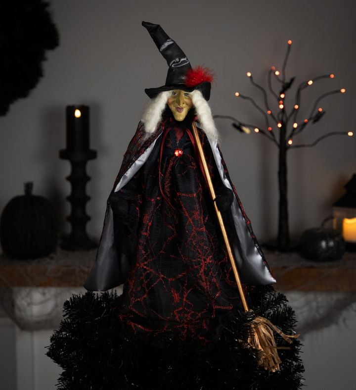 Victorian Style Witch With Broom Halloween Figure - 18"