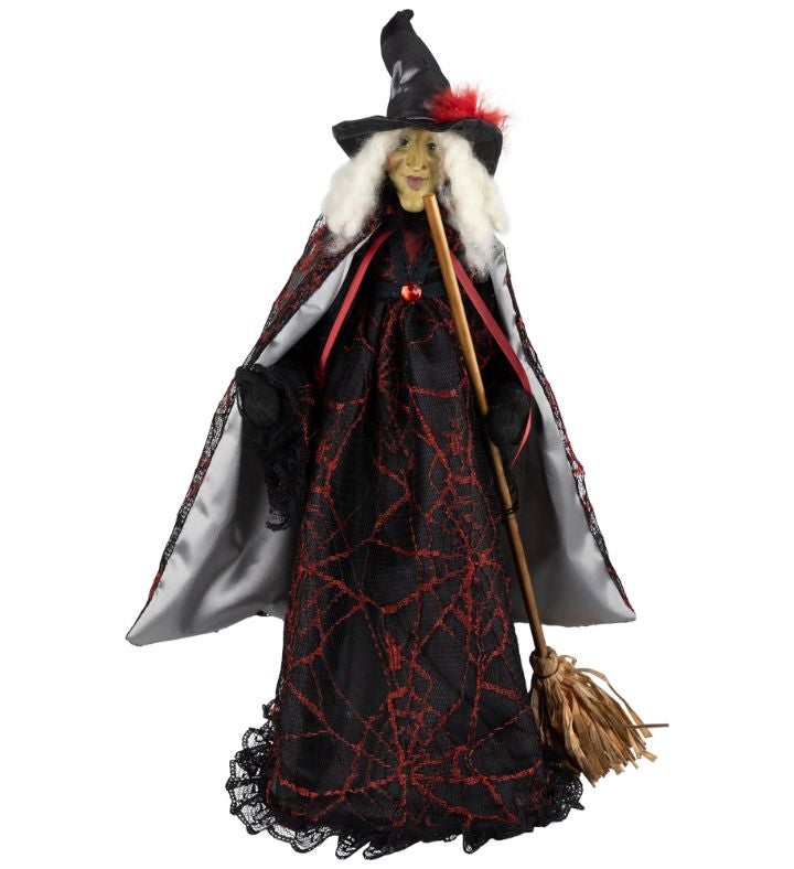 Victorian Style Witch With Broom Halloween Figure - 18"