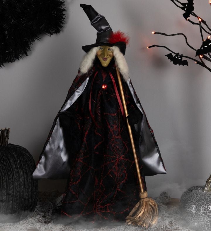 Victorian Style Witch With Broom Halloween Figure - 18"