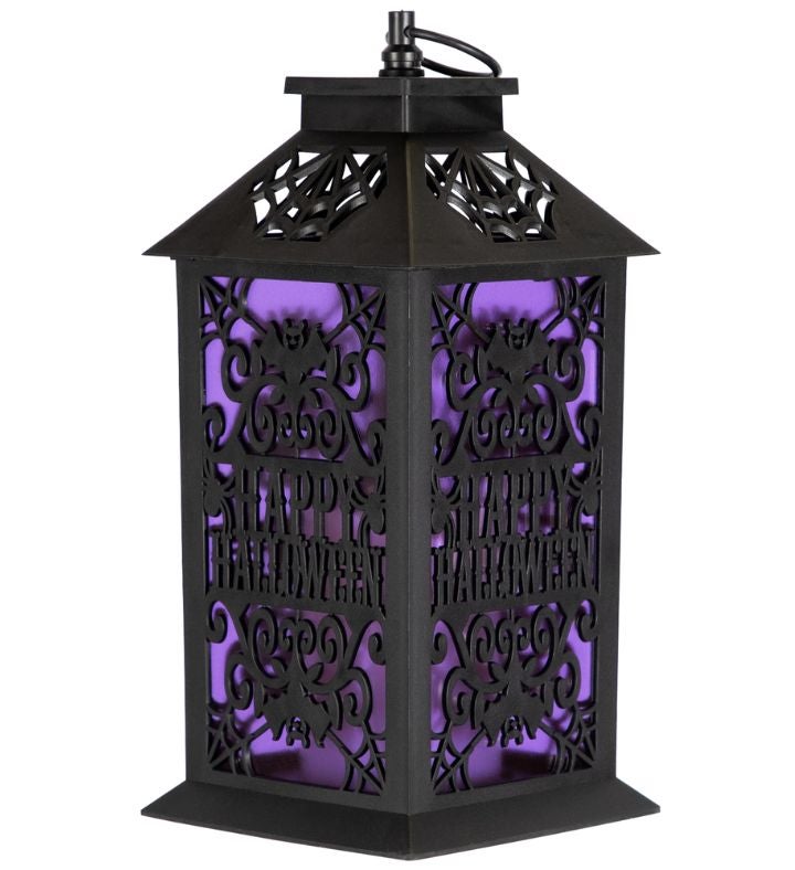 Led Lighted Bats "happy Halloween" Candle Lantern - 11" - Black