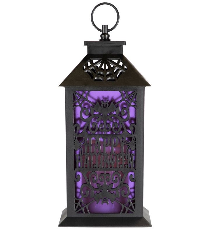 Led Lighted Bats "happy Halloween" Candle Lantern   11"   Black