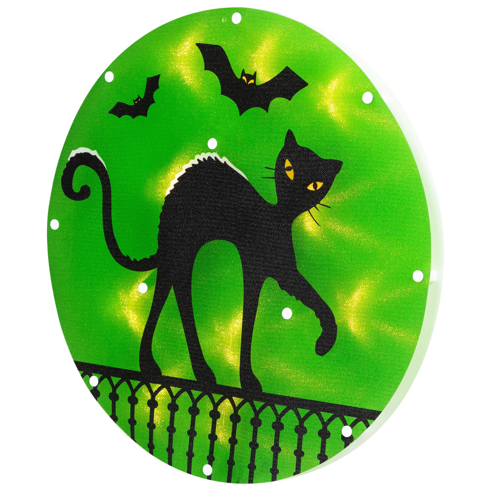 Lighted Cat Halloween Window Silhouette - 13.75" - Green - Clear Lights
