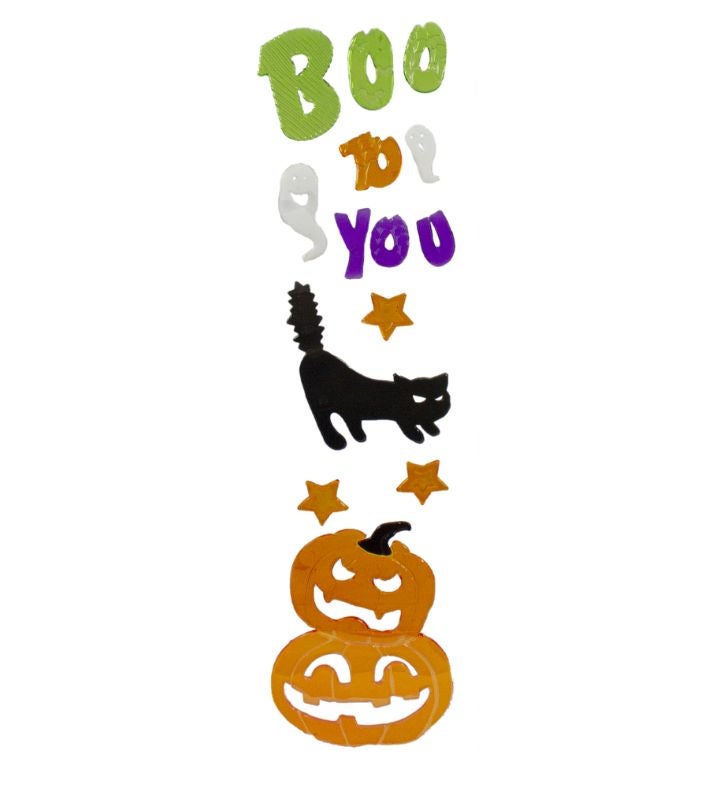 14 piece Green And Orange Boo To You Halloween Gel Window Clings