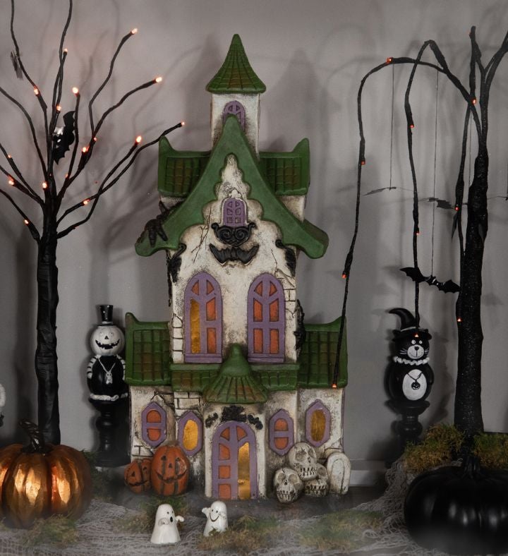 Led Lighted Haunted House With Skulls Halloween Decoration - 22.75"