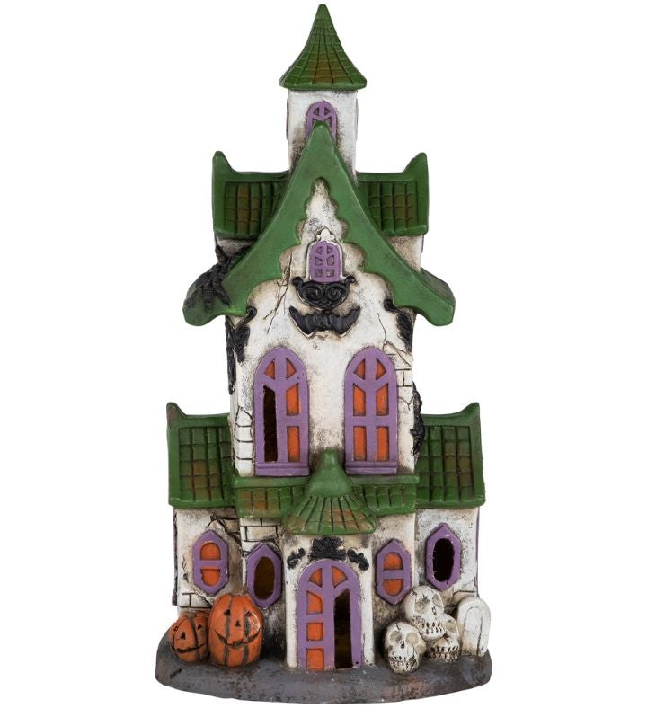 Led Lighted Haunted House With Skulls Halloween Decoration   22.75"