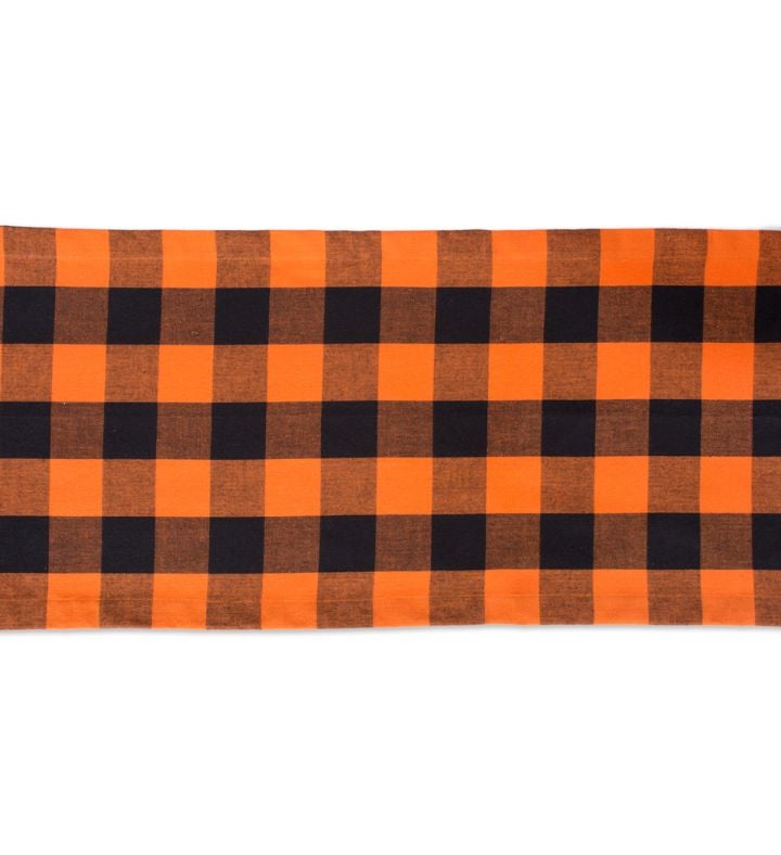 Buffalo Check Halloween Cotton Table Runner - 108" - Orange And Black