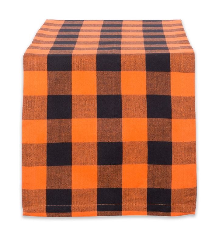 Buffalo Check Halloween Cotton Table Runner   108"   Orange And Black