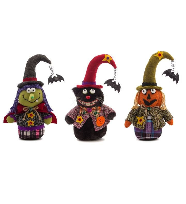 Witch Cat Halloween Tabletop Figurine   13.5”   Green And Black   Set Of 3