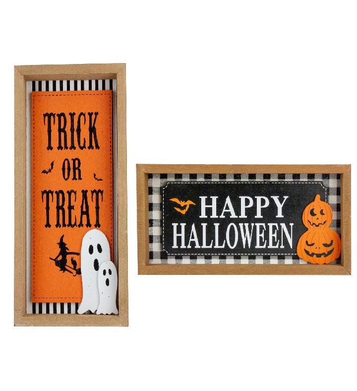 Happy Halloween Wooden Shadow Box Plaques   Set Of 2