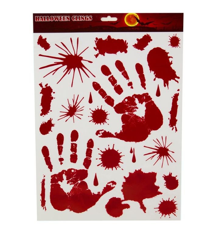 Club Pack Of 264 White And Red Bloody Hand Print Halloween Window Clings