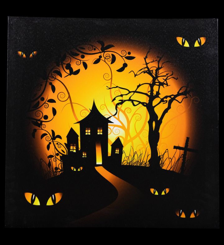 Led Lighted Spooky House Halloween Canvas Wall Art - 19.75" X 19.75"