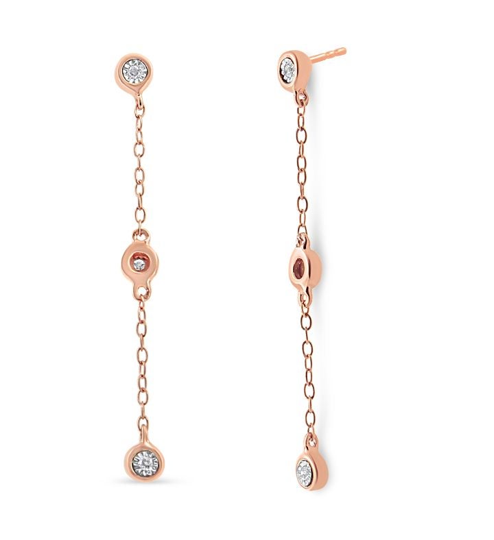 10k Rose Gold Plated 925 Sterling Silver Cttw Diamond Dangle Earring