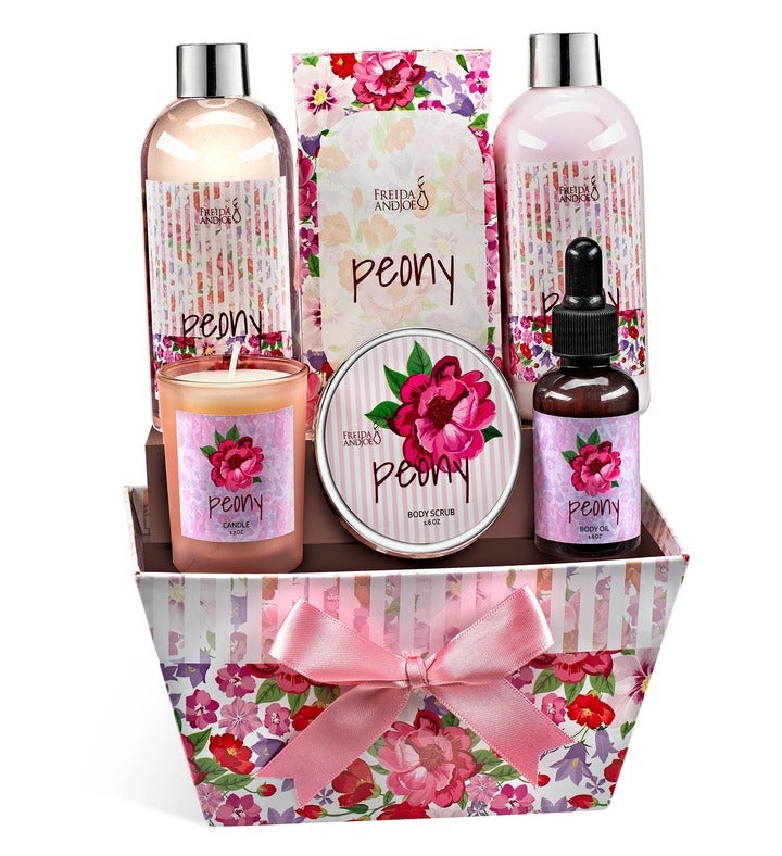 Peony Floral Spa Basket 7 piece Bath And Body Gift Set For Women