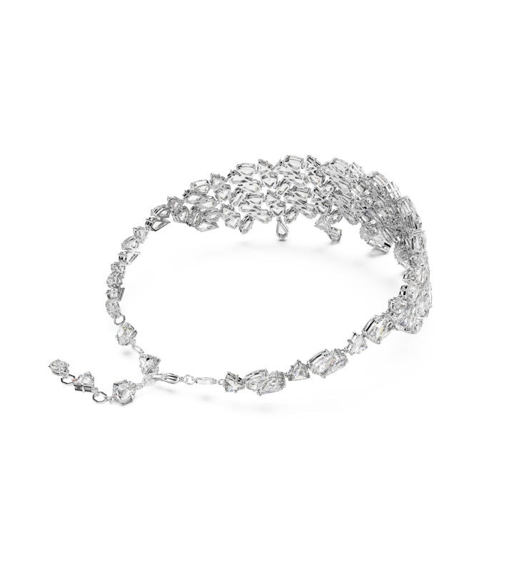 Mesmera Choker, Mixed Cuts, White, Rhodium Plated