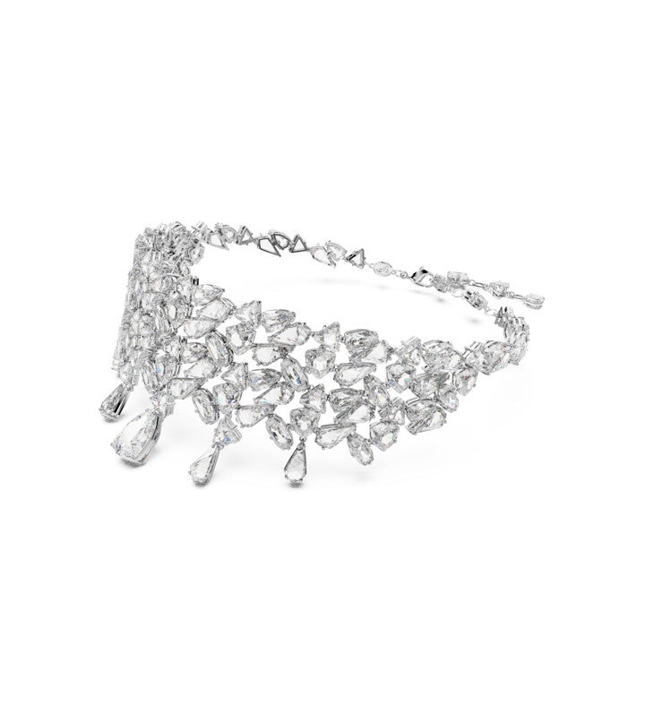Mesmera Choker, Mixed Cuts, White, Rhodium Plated