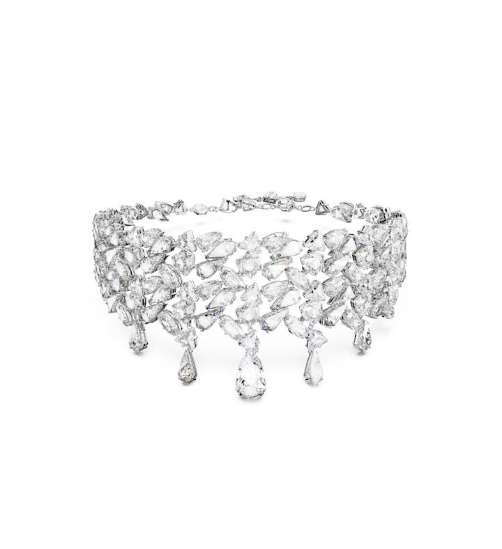 Mesmera Choker, Mixed Cuts, White, Rhodium Plated